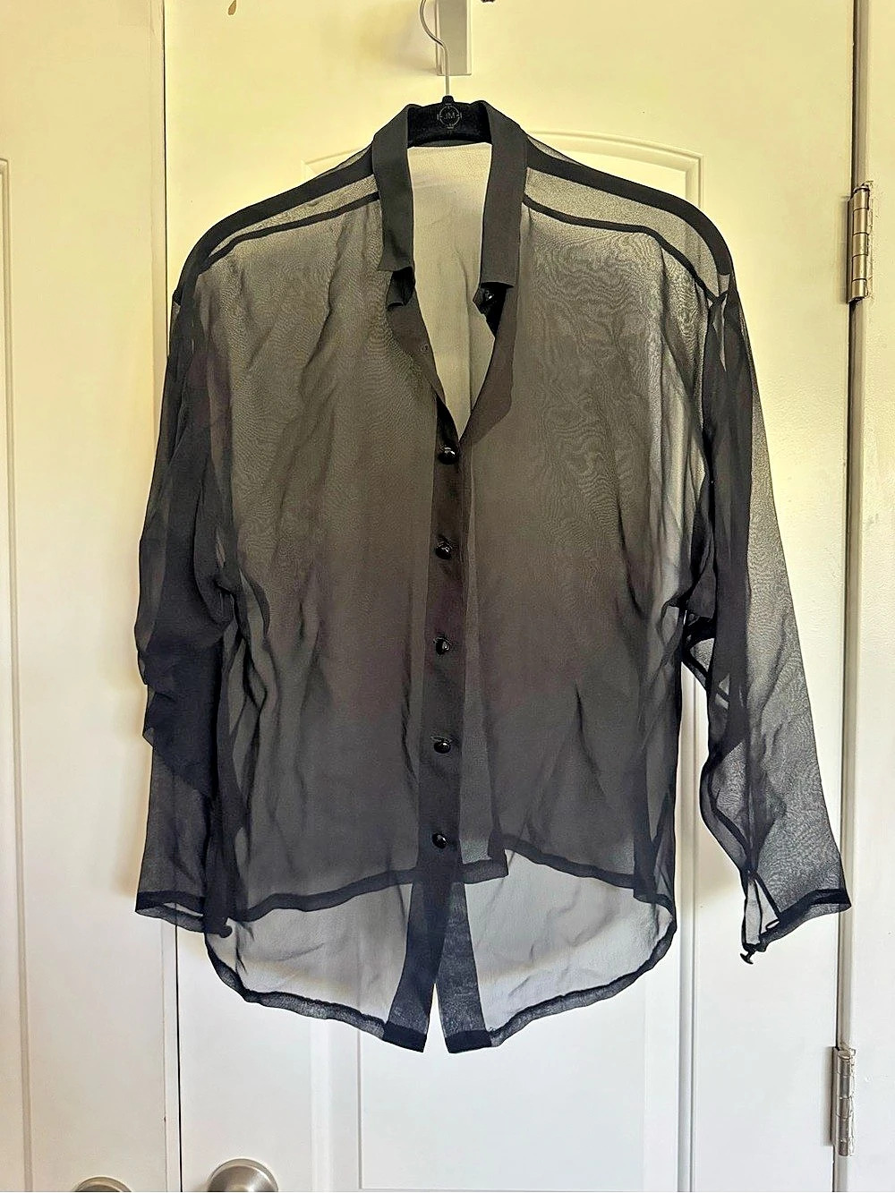 Vintage Sheer Silk Button Front Blouse in Black
